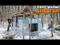 Great shelter in the woods, Bushcraft solo overnight, building shelter