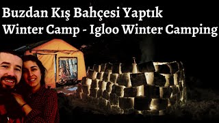 Derin Kar Üstünde Kış Kampı İglo Ile Sıcak Çadır Kampı Şişme Çadırda Kar Kampı