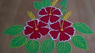 creative simple hibiscus rangoli 5×3 dots