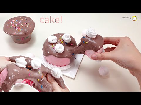チョコケーキスライム ASMR | 石膏砕き | 綿菓子スライム |音フェチ | CHOCOLATE CAKE SLIME ASMR | CLAY PLASTER |  HI REMY