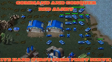 Command And Conquer Red Alert Skirmish 1v3 Hard (Map: First Come First Serve) RTS Allied Gameplay PC