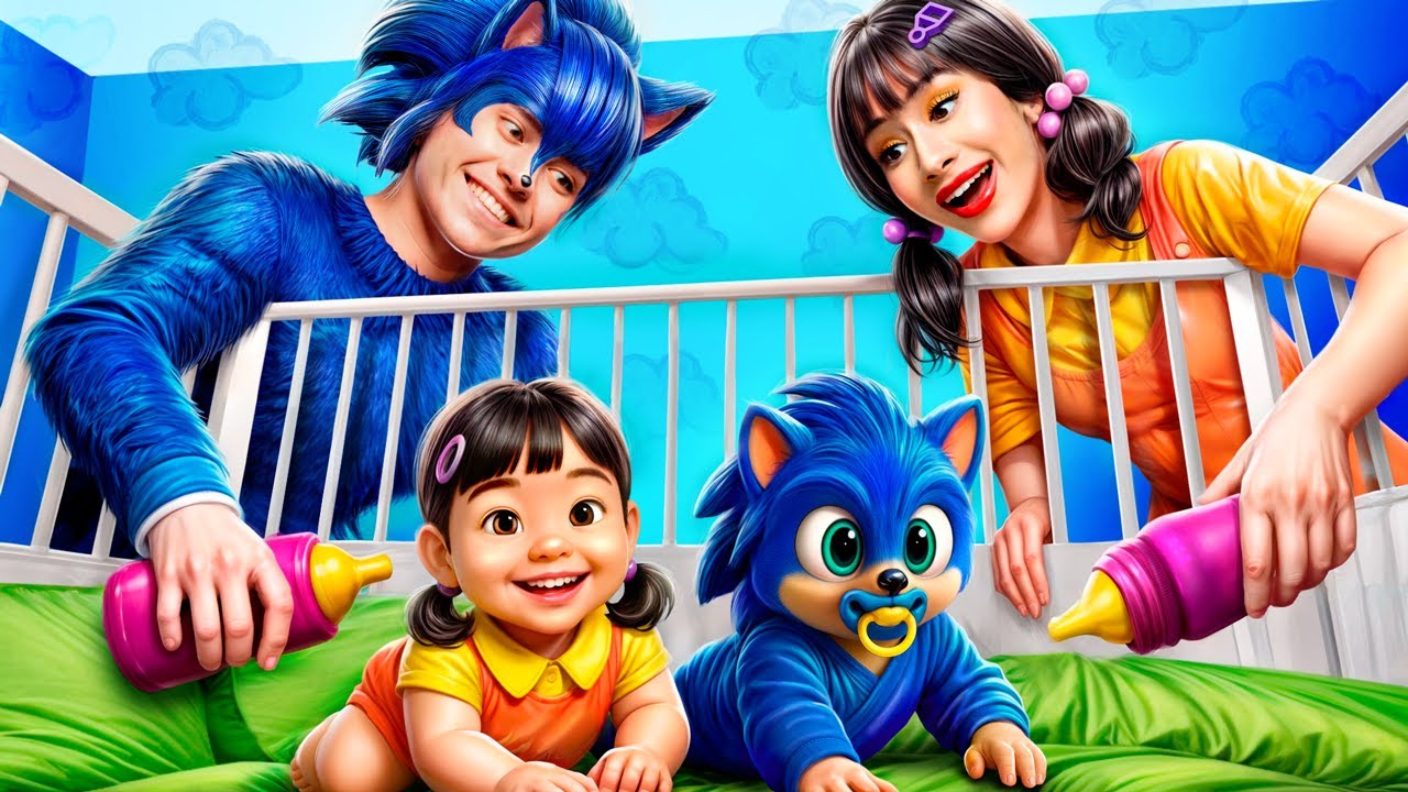 Squid Game Bebeği ve Süper Sonic tarafından evlat edinildim! Squid Game Kız vs Kirpi Sonic makyajı!