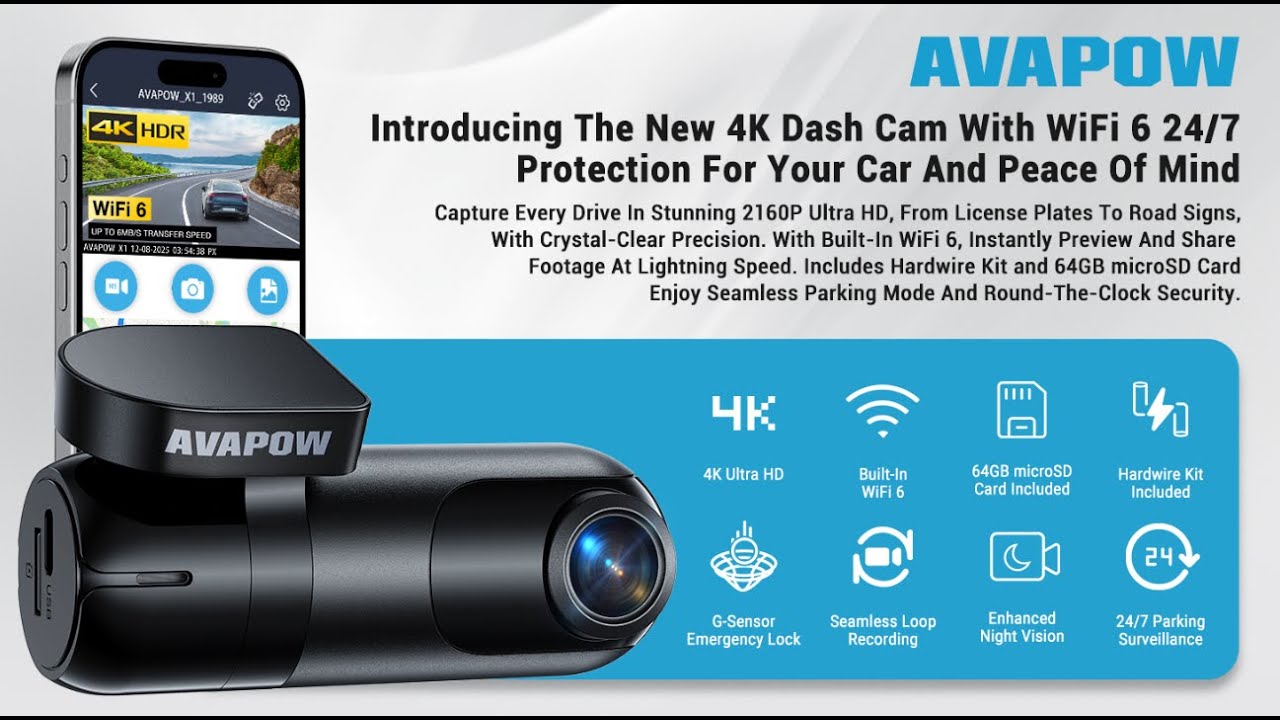 AVAPOW Kit di Collegamento Hardwire 4K Dash Cam Anteriore per Auto