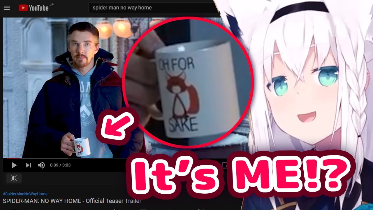 Fubuki Reacts To Doctor Strange's Fox Mug Cup in Spider-Man: No Way Home Trailer 【ENG Sub/Hololive】