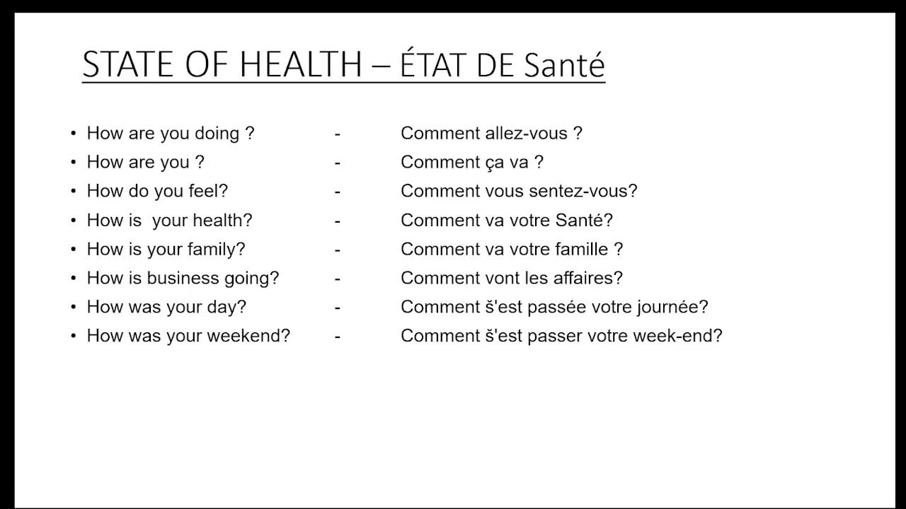STATE OF HEALTH IN FRENCH YouTube