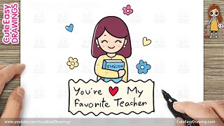 how to draw a teachers day card draw cute lady teacher easy