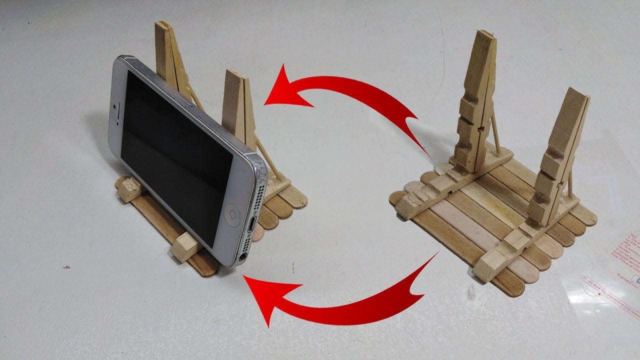 DIY Cell Phone Holder using clothespin & popsicle. YouTube
