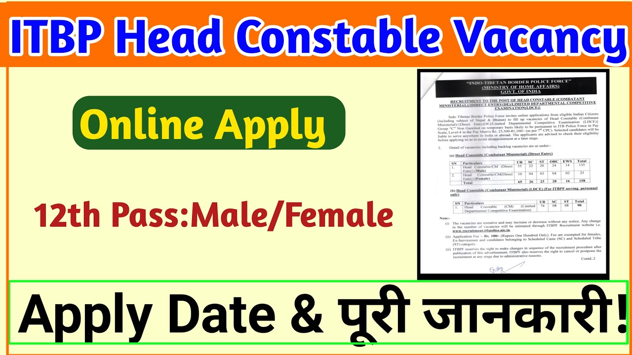 ITBP Head Constable Vacancy 2022।। Notification Jaari ।ITBP HC Ka Form Kaise Apply Kare।।HC Vacancy।