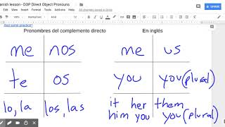 Spanish lesson - Direct Object Pronouns