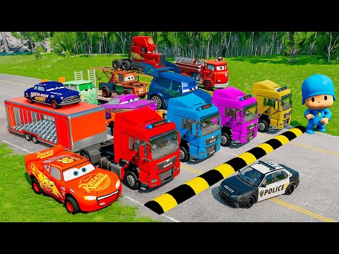 Flatbed Truck McQueen | Transportation with Truck - Pothole vs Car #17 | BeamNG.Drive Gameplay