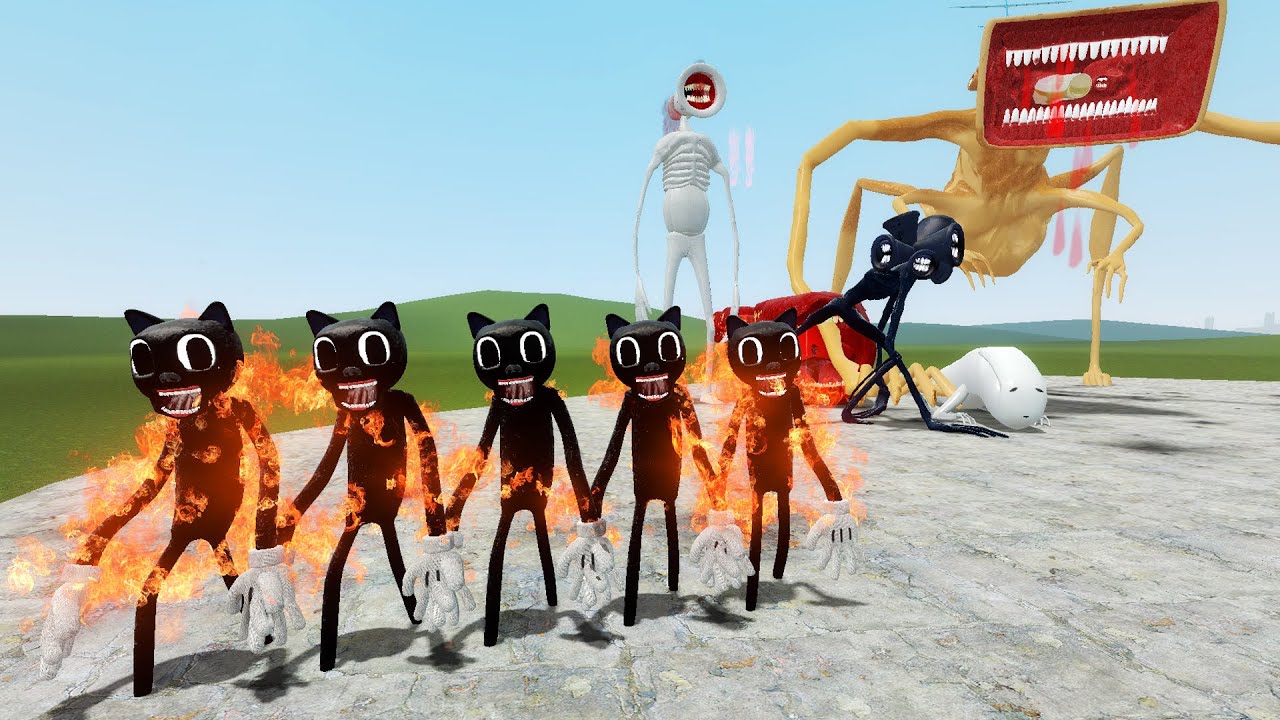 ALL FIRE CARTOON CATS VS Trevor Henderson Creatures (Garry's Mod ...