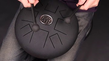 Hapi Slim Steel Tongue Drum in C Major with hands and mallets - hapidrum.com