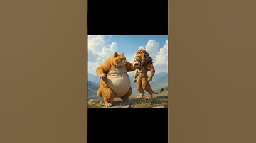 The fluffy cat and muscular lion #cat #pets #3danimation #wildlife #funny