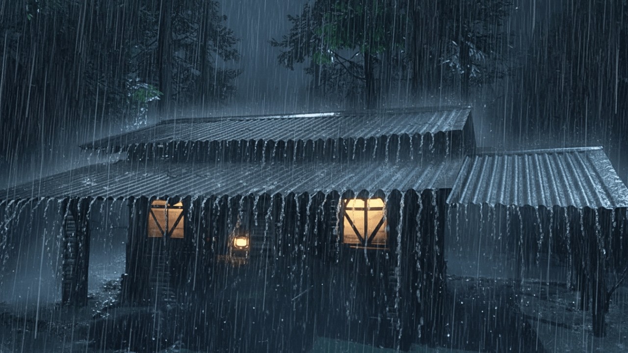 Heavy Rain & Thunder on Tin Roof Black Screen | White Noise for Deep Sleep 🌧️⚡ (8 Hours)