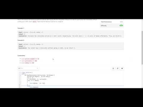 Buy Two Chocolates | leetcode contest biweekly-contest-105 | leetcode solution