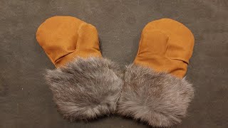 Fur Mittens made from rabbit fur and faux suede