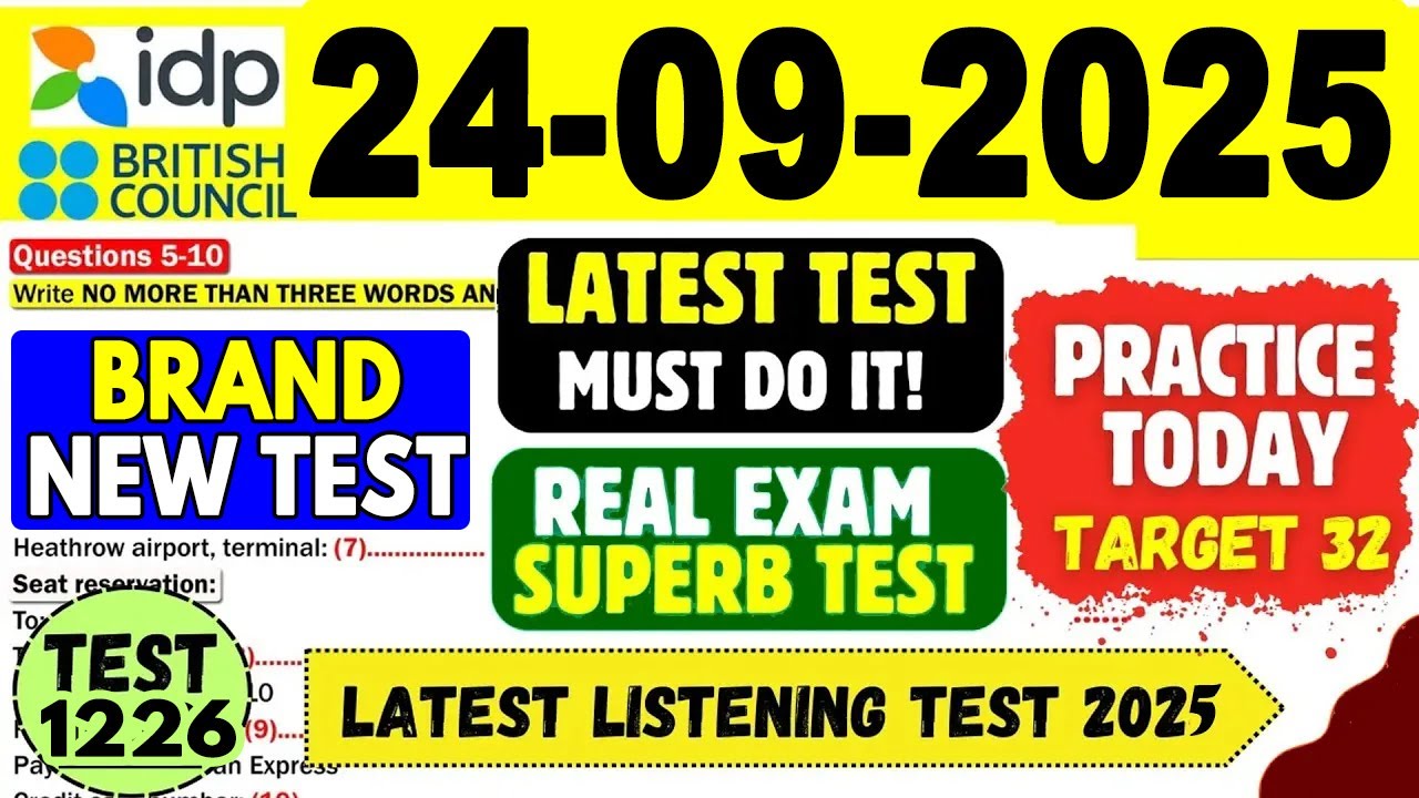 Практический тест IELTS Listening 2025 с ответами | 24.09.2025 | Номер теста: 1226