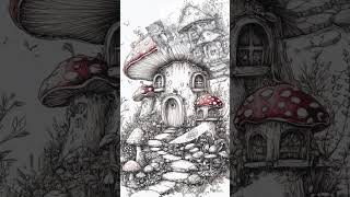 Mushroom Cottages - AI Generated Coloring Pages