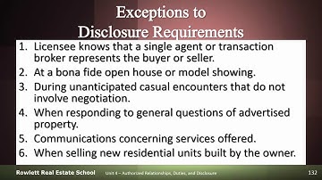 Rowlett Real Estate School - Brokerage Relationship Disclosure Exceptions - Florida Real Estate