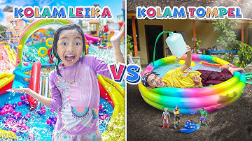 KOLAM LEIKA VS KOLAM TOMPEL 😍 LEIKA BIKIN PLAYGROUND DI KOLAM RENANG KARET, ADA PEROSOTAN