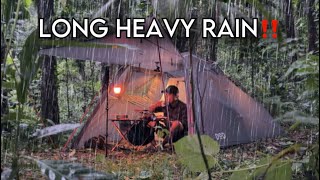 STRUGGLE IN LONG HEAVY RAIN‼SOLO CAMPING HEAVY RAIN WITH UMBRELLA TENT