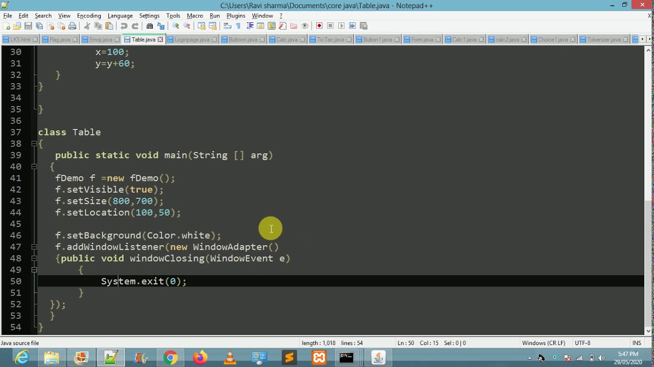 Table display using java gui with source code by lokesh - YouTube