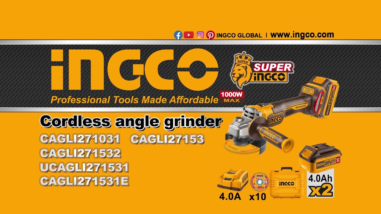 Болгарка аккумуляторная 115mm INDUSTRIAL INGCO CAGLI27153