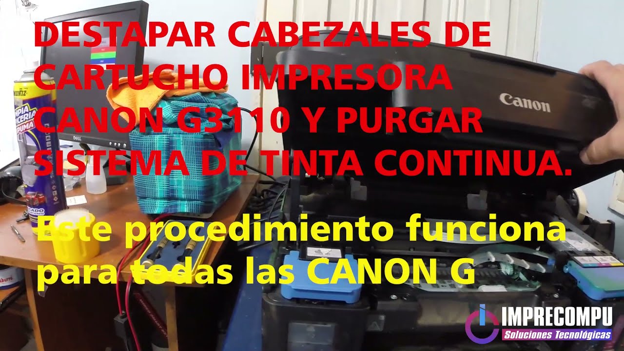 Como destapar cartuchos de impresora canon serie G y purgar sistema de tinta  continua - Canon G3110 - YouTube