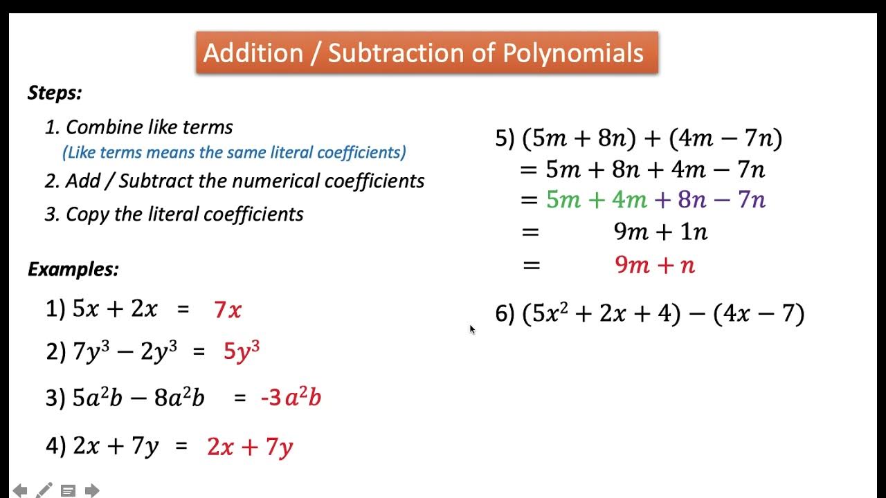 Addition and Subtraction of Polynomials - YouTube