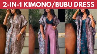 How to Cut & Sew this 2-in-1 KIMONO / BUBU DRESS with SNATCHED WAIST LINE & PLEATED SHOULDER | Silem