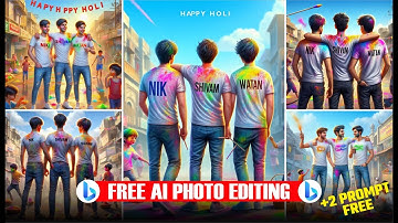 3 friends holi ai photo editing | Holi Special Friends T-shirt Name Ai image editing #bing