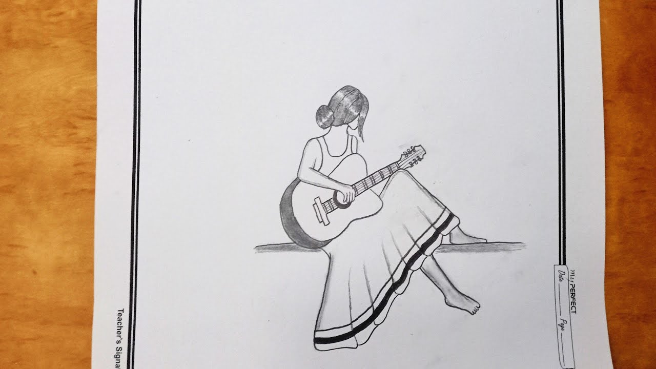 How to draw a girl playing guitar / pencil drawings tutorial YouTube