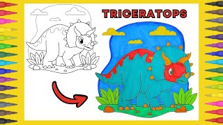 How to color a TRICERATOPS dinosaur Easy COLORING for KIDS
