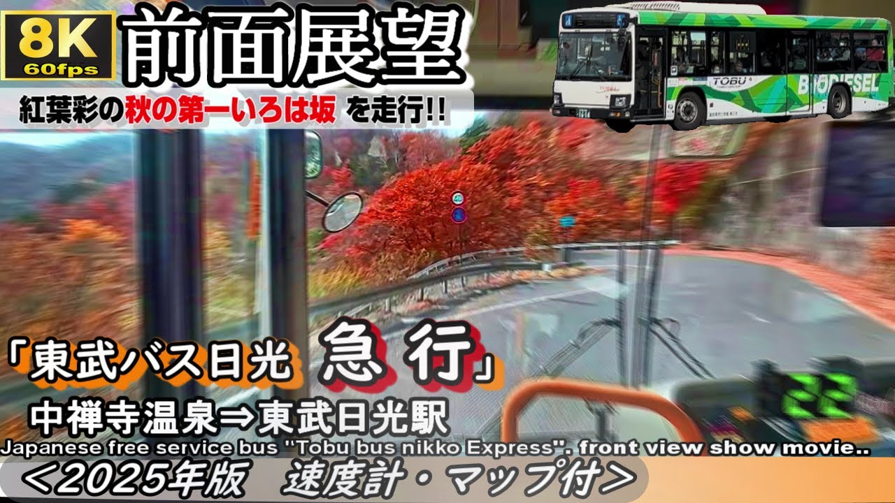 【8K60fps前面展望】🍁秋の第一いろは坂を走る！東武バス日光
