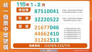 【統一發票開獎】115年1-2月│94看新聞