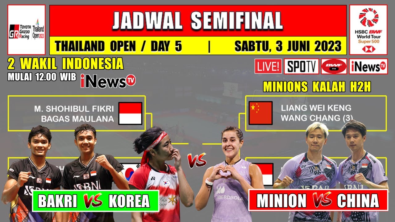 Jadwal Thailand Open 2023 Hari Ini Babak Semifinal Live INEWS TV ~ 2 Wakil Indonesia Hadapi Unggulan