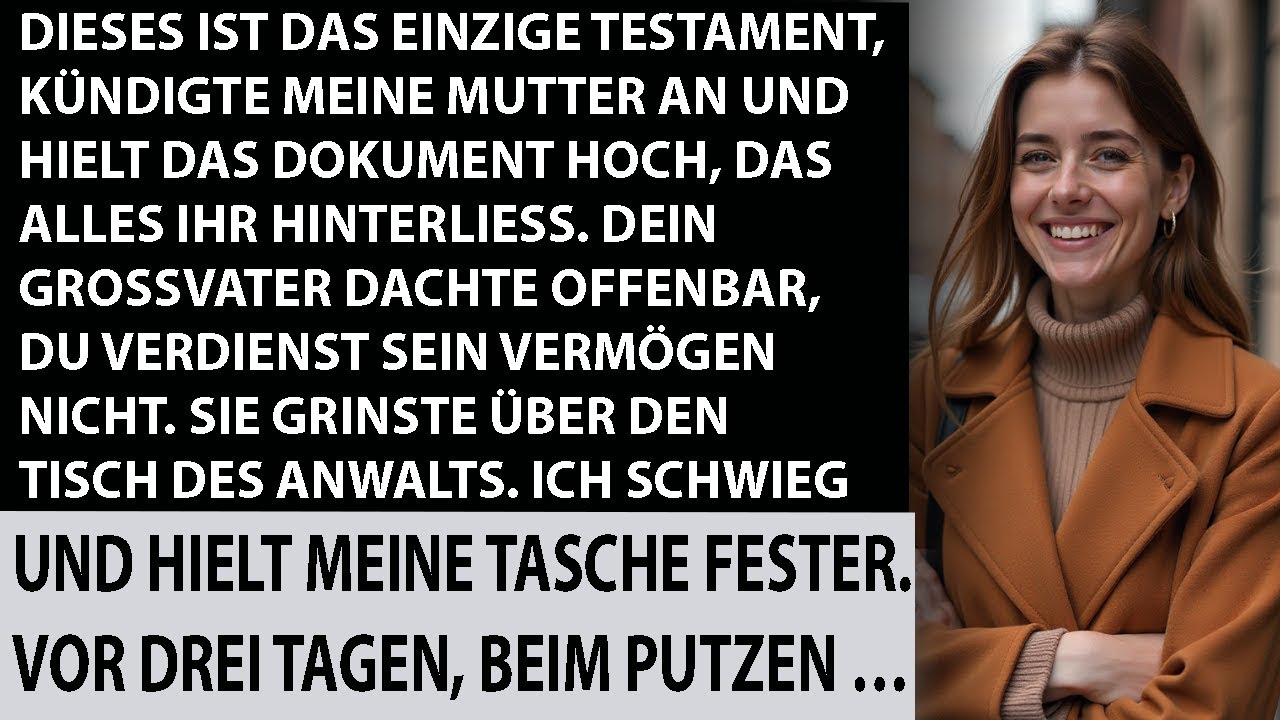 Meine Mutter stand am Konferenztisch der Kanzlei und breitete ein Testament aus, das angeblich alles ihr zusprach. „Großvater hat mich als einzige Tochter bedacht", sagte sie mit gespieltem...