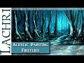 Acrylic Painting tips and techniques - How to paint fireflies and a forest in acrylics w/ Lachri