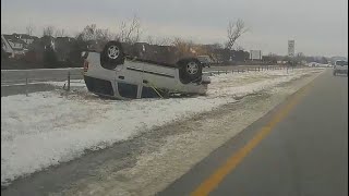 Remnants of morning snow wrecks