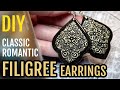 How to make Classic &amp; Romantic Filigree Earrings with Polymer Clay. Easy Project  for Beginners! DIY