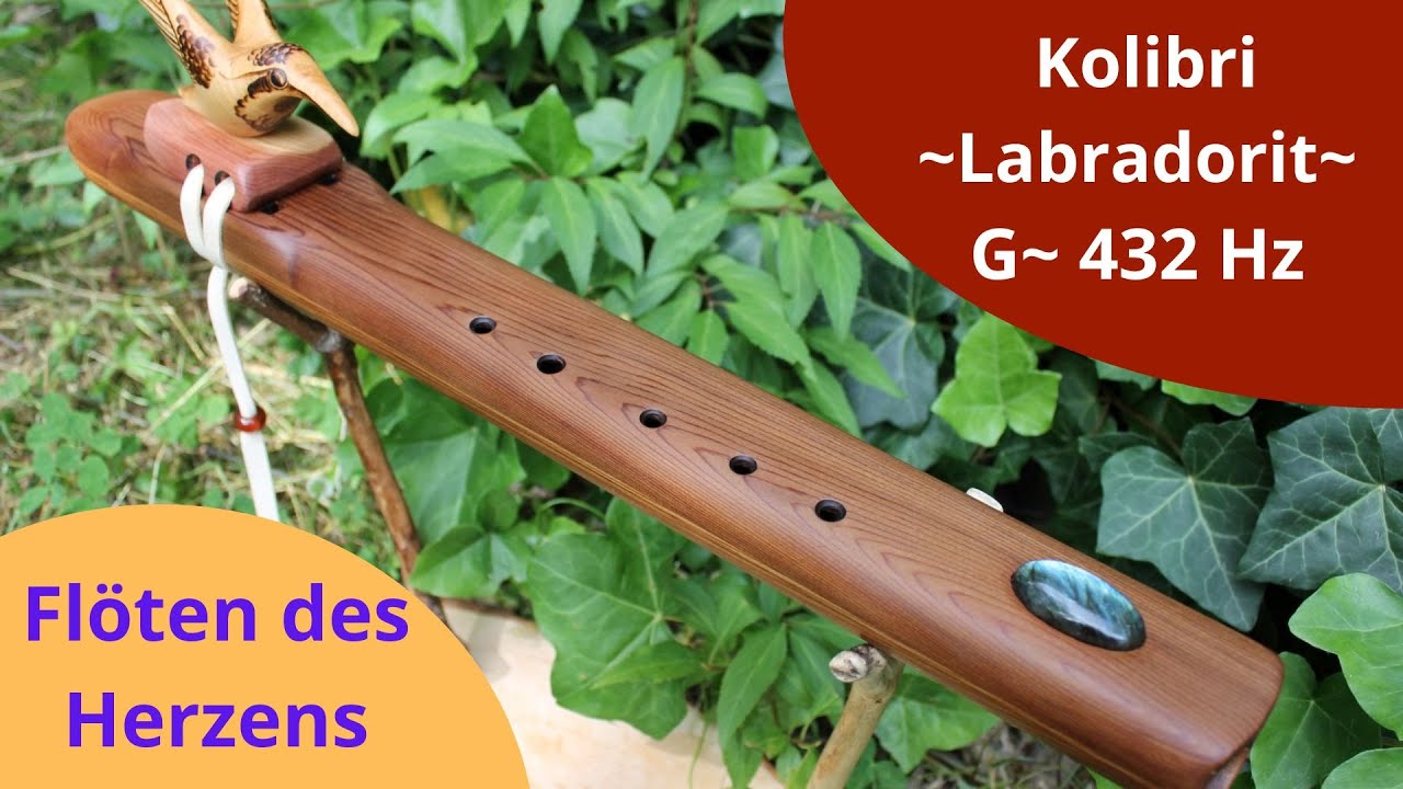 Indianerflöte Doppelflöte Kolibri aus Zeder in G~432 Hz mit einem Labradorit