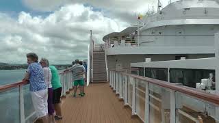 how long it takes on Viking Sea to get from deck 5 cabin to top and front of ship deck 9 on 3/1/18