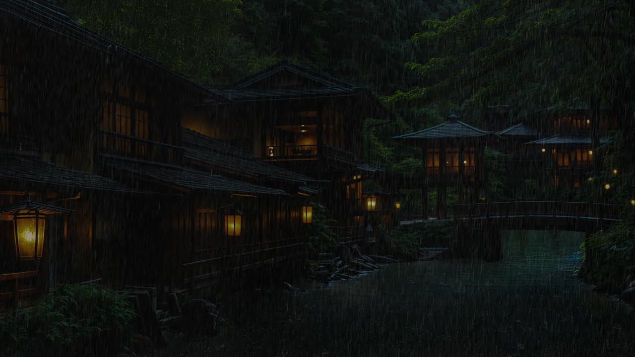 🌧️ Rainy Night in the Riverside Lantern Village | Relaxing Ambience for Deep Sleep & Focus (No Ads)