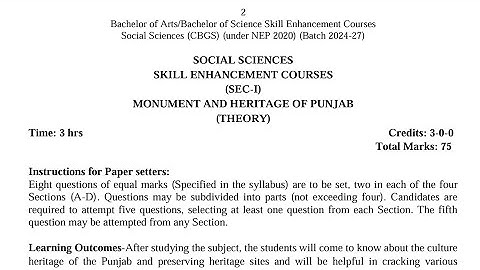 BA / BSc 2nd Semester Social Sciences Skill Enhancement Course Syllabus 2025 GNDU University