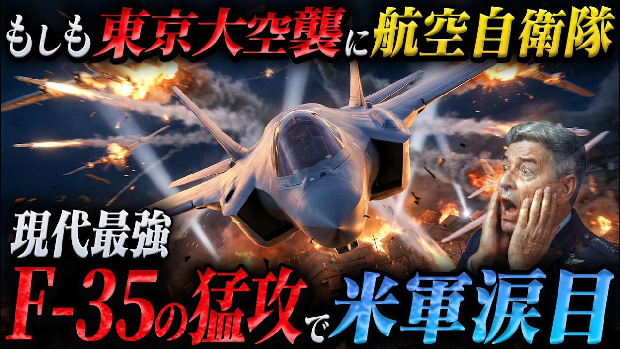 【日本の大逆襲】もしも東京大空襲に現代の航空自衛隊率いるF-35が参戦したら？アメリカ軍の300機超え戦闘機は一瞬で壊滅...【AIシミュレーション】