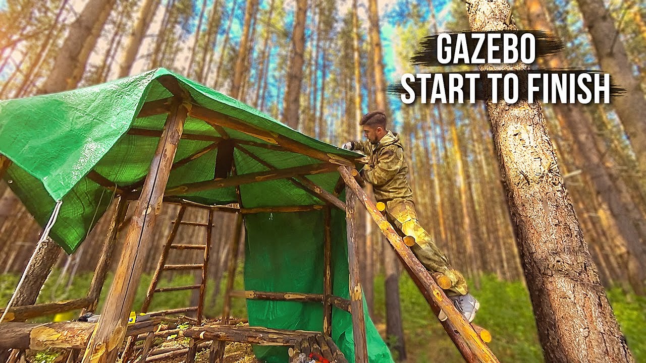 I am building a gazebo in the wild forest. From start to finish. - YouTube