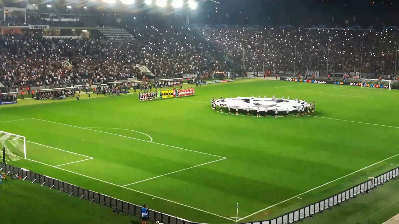 Το σεντόνι και ο ύμνος του Champions League στην Τούμπα... ΑΝΑΤΡΙΧΙΛΑ !!  PAOK-SL Benfica - YouTube