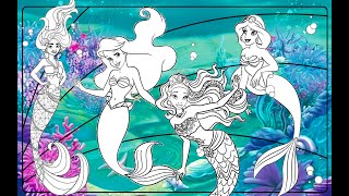 PRINCESS COMPILATION DISNEY COLORING PAGE - MAGICAL Mermaids Princess Ariel Moana Tiana Jasmine
