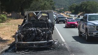Vehicle fire near Cuesta Grade causes lane closure, traffic backup on Highway 101