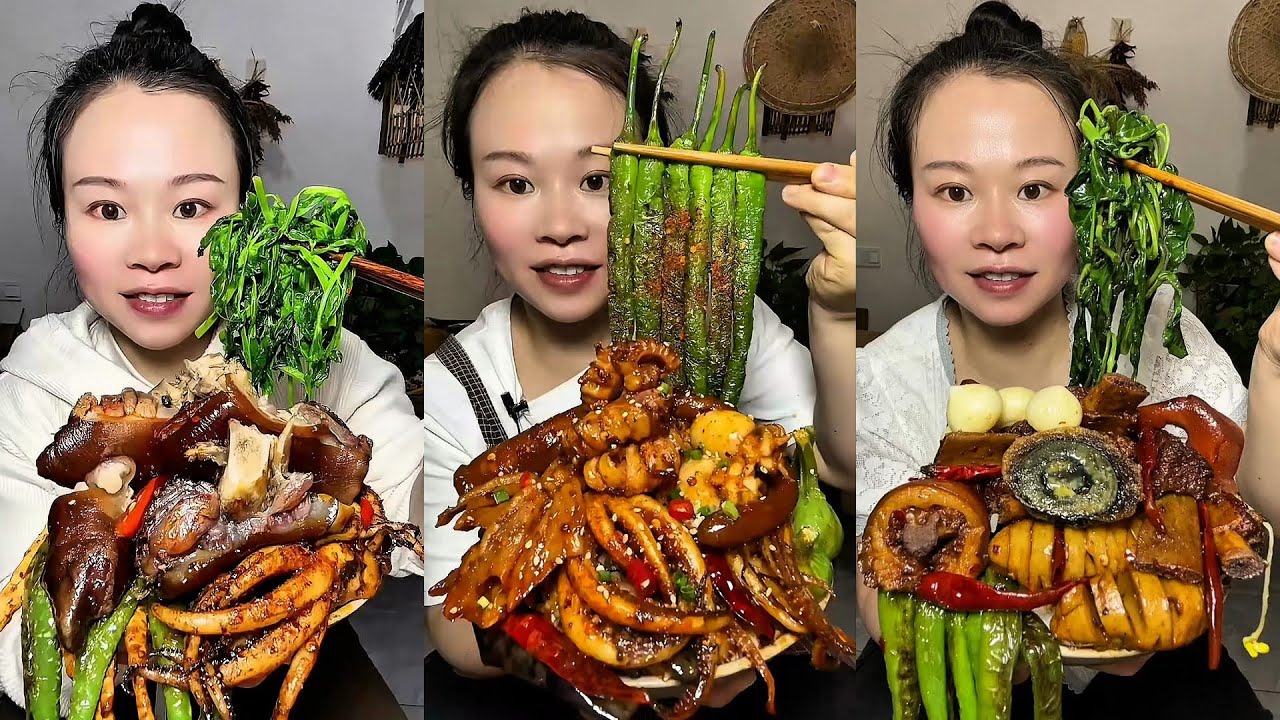 🔥 Homemade Mukbang | Braised Pork, Water Spinach, Eggs & Super Spicy Chili 🌶️ | Super delicious